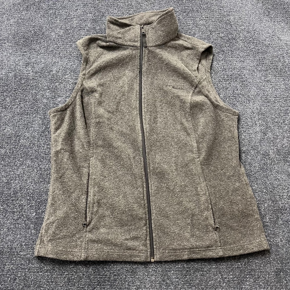 Columbia Vest Womens Large Gray Fleece Full Zip Pockets Outdoor Layering